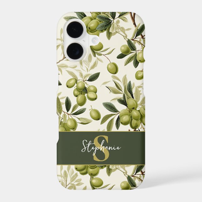 Watercolor Olive Branch Pattern Monogram Name (Back)
