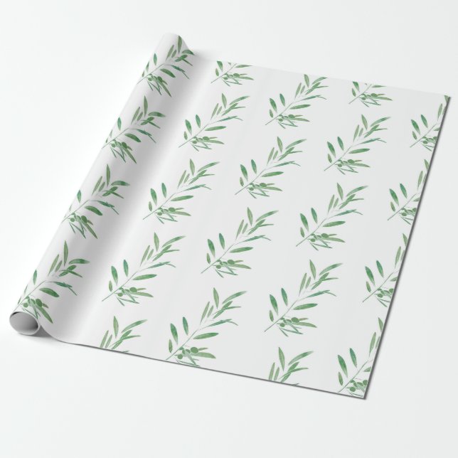 Watercolor Olive Branch Pattern Wrapping Paper (Unrolled)