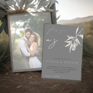 Watercolor Olive Branch Photo Wedding Invitation