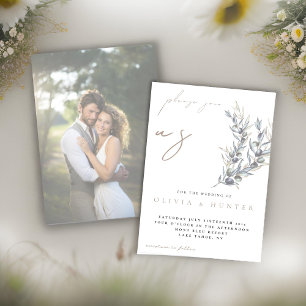 Watercolor Olive Branch Photo Wedding Invitation