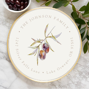 Watercolor Olive Branch Return Address Classic Rou Round Sticker