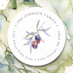 Watercolor Olive Branch Return Address Classic Round Sticker