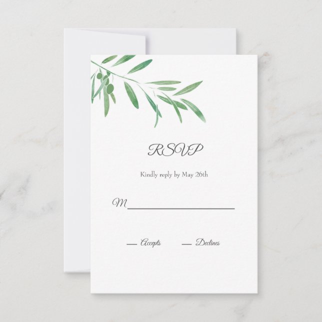Watercolor Olive Branch RSVP Card (Front)