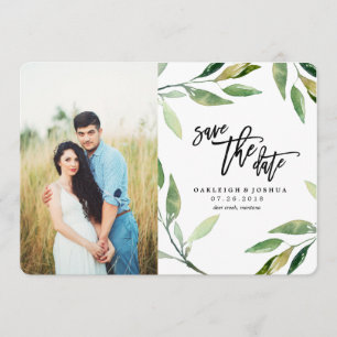 Watercolor Olive Branch Save the Date with Photo