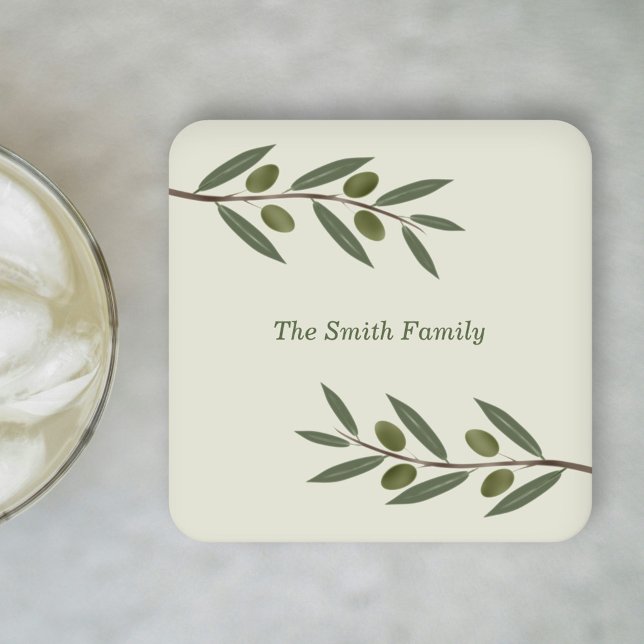 Watercolor Olive Branch Square Paper Coaster (Watercolor Olive Branch Square Paper Coaster)
