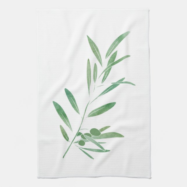Watercolor Olive Branch Tea Towel (Vertical)