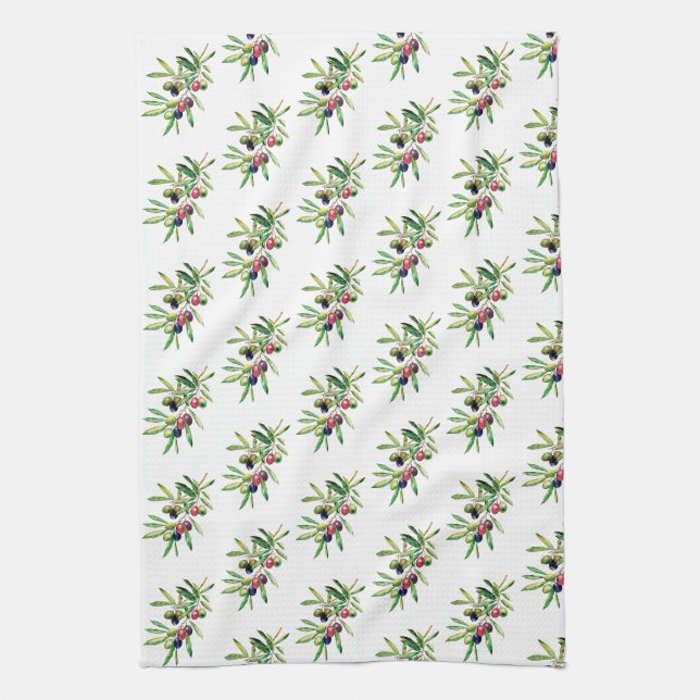 Watercolor Olive Branch Tea Towel (Vertical)