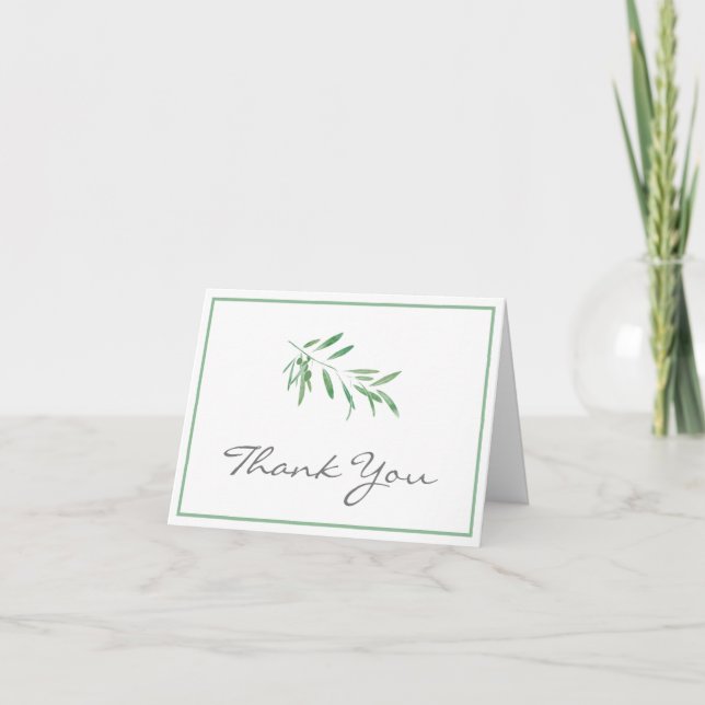 Watercolor Olive Branch Thank You Card (Front)