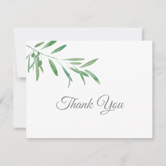  Watercolor Olive Branch Thank You Card (Front)