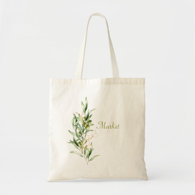 Watercolor Olive Branch Tote Bag (Front)