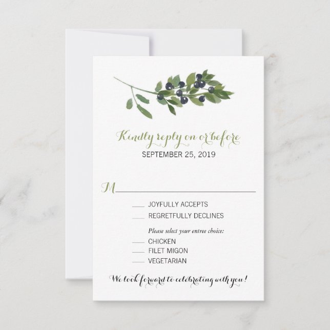 Watercolor Olive Branch | Wedding RSVP Card (Front)