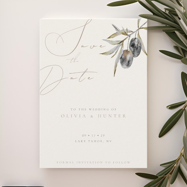 Watercolor Olive Branch Wedding Save the Date Card (Creator Uploaded)