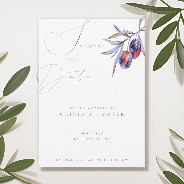 Watercolor Olive Branch Wedding Save the Date Card (Creator Uploaded)
