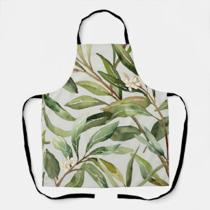 Watercolor Olive Branches Botanical Apron