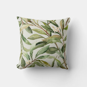 Watercolor Olive Branches Botanical Cushion