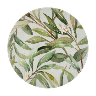Watercolor Olive Branches Botanical Cutting Board