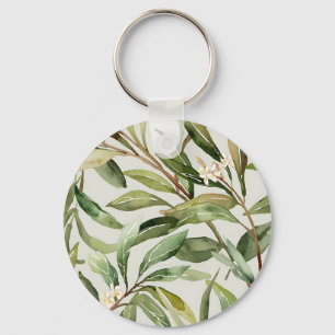 Watercolor Olive Branches Botanical Key Ring