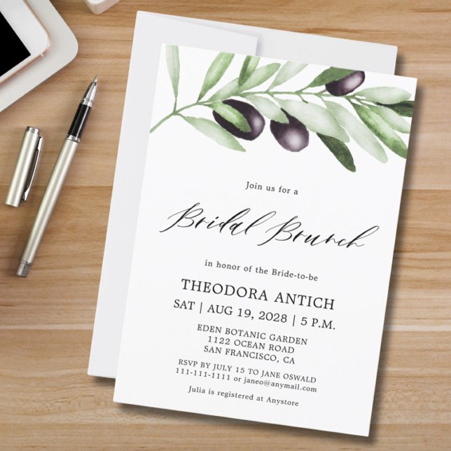 Watercolor Olive Branches Bridal Brunch  Invitation (Creator Uploaded)