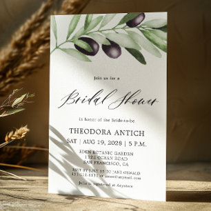 Watercolor Olive Branches Bridal Shower  Invitation