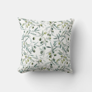 Watercolor Olive Branches Green Neutral Pattern Cushion