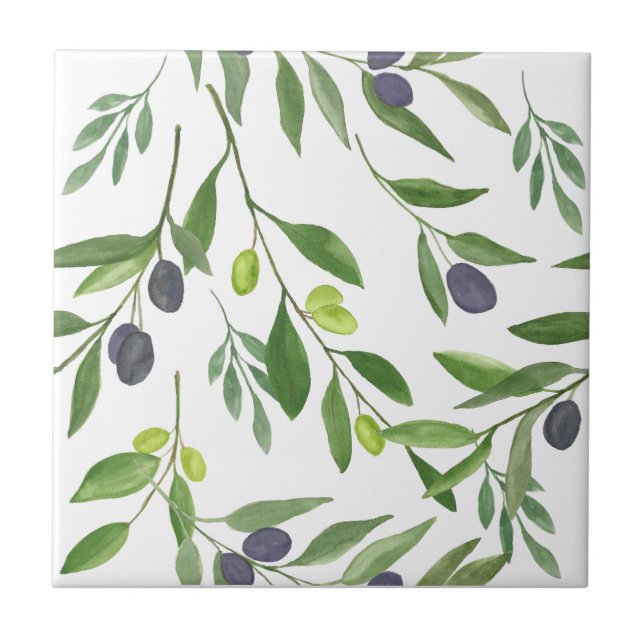 Watercolor Olive  Ceramic Tile (Front)