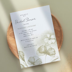 Watercolor Olive Green Floral Bridal Shower Invitation