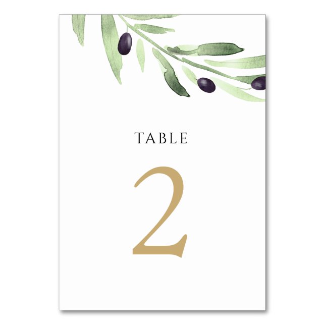watercolor olive greenery Table Number 2 (Front)