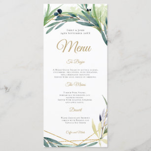 Watercolor Olive Leaf Geometric Frame Wedding Menu