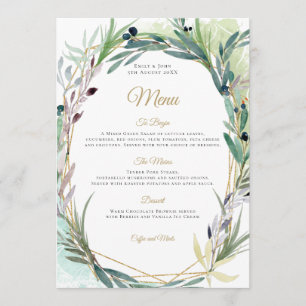 Watercolor Olive Leaf Geometric Frame Wedding Menu