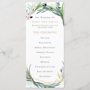 Watercolor Olive Leaves Border Wedding Program