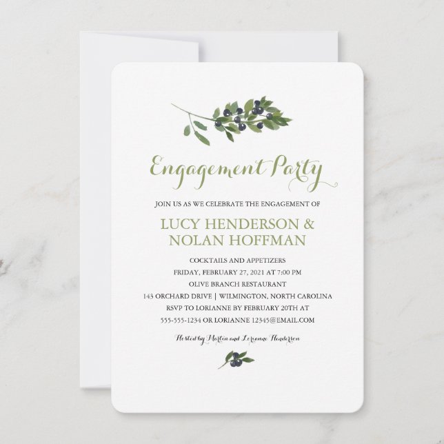 Watercolor Olive Orchard | Engagement Party Invitation (Front)