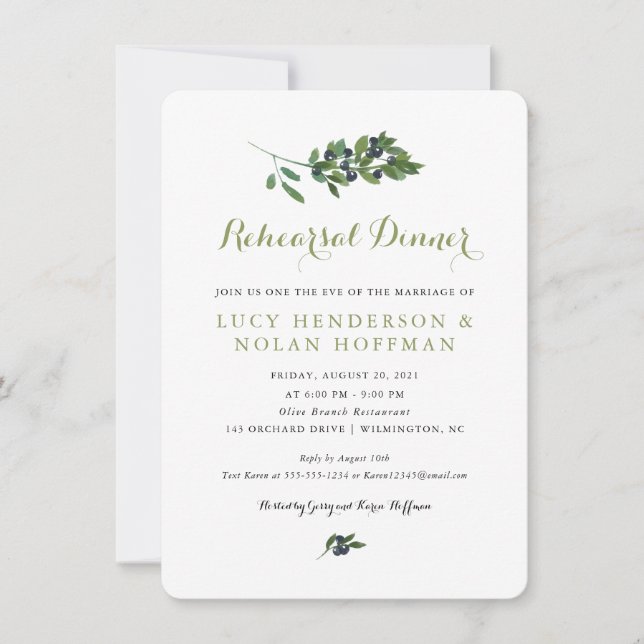 Watercolor Olive Orchard | Rehearsal Dinner Invitation (Front)