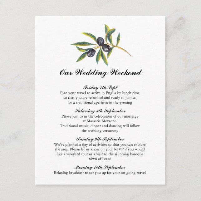 Watercolor Olive Tree Branch | Itinerary Enclosure Card (Front)