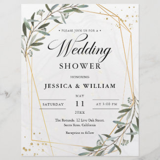 Watercolor Olive, Wedding Greenery Gold Foliage Flyer