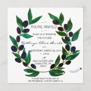 Watercolor Olive Wreath Bridal Shower Invitation