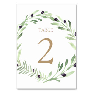 watercolor olive wreath Table Number 2