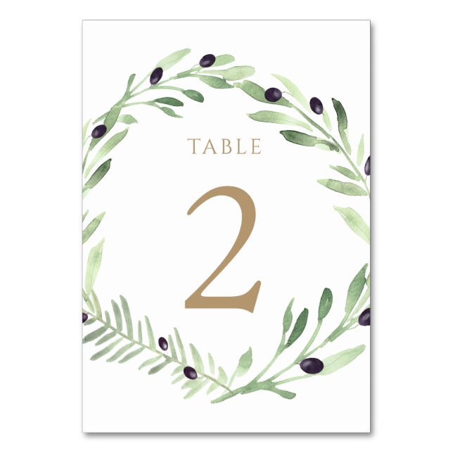 watercolor olive wreath Table Number 2 (Front)