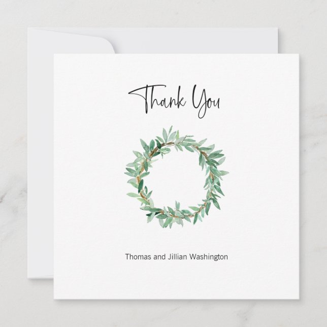 Watercolor Olive Wreath Thank You Card (Front)
