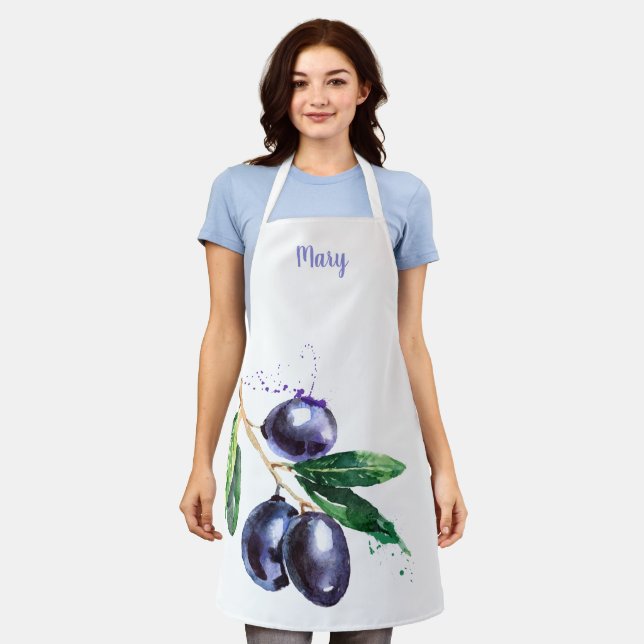 Watercolor Olives Customisable Apron (Worn)
