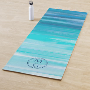Watercolor Ombre Abstract Navy Blue Aqua Monogram Yoga Mat