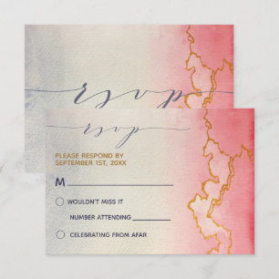 Watercolor Ombre Gold Marble RSVP Invitation