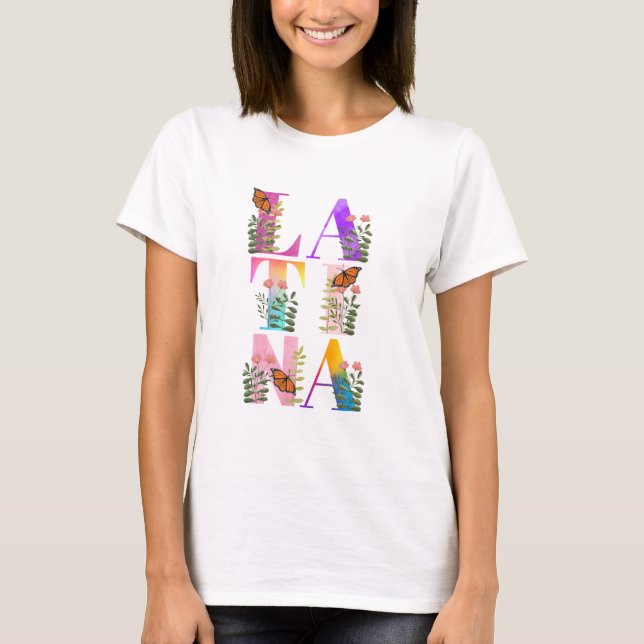 Watercolor Ombre Latina Text Female T-Shirt (Front)