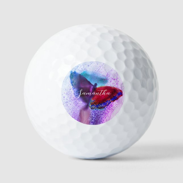 Watercolor Ombre Pink and Purple Butterfly Golf Balls (Front)