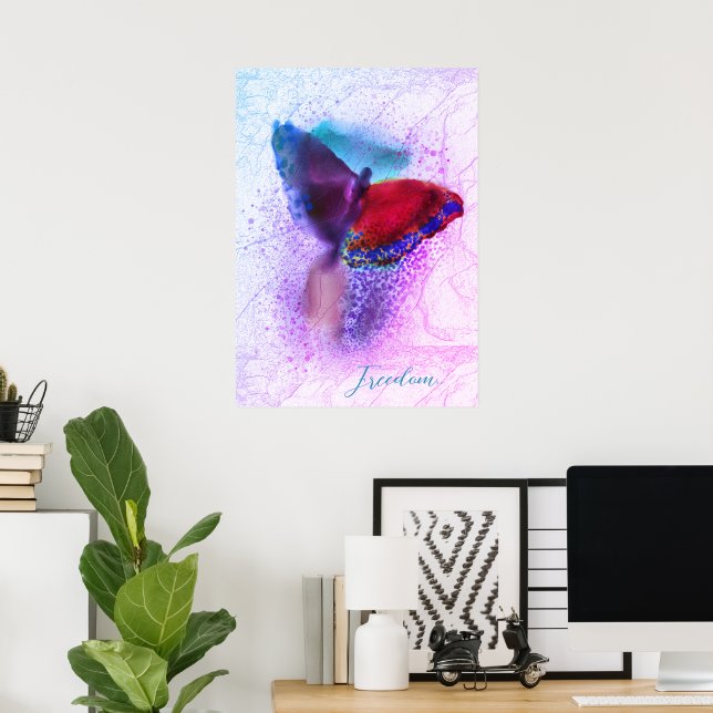 Watercolor Ombre Pink and Purple Butterfly Poster (Home Office)