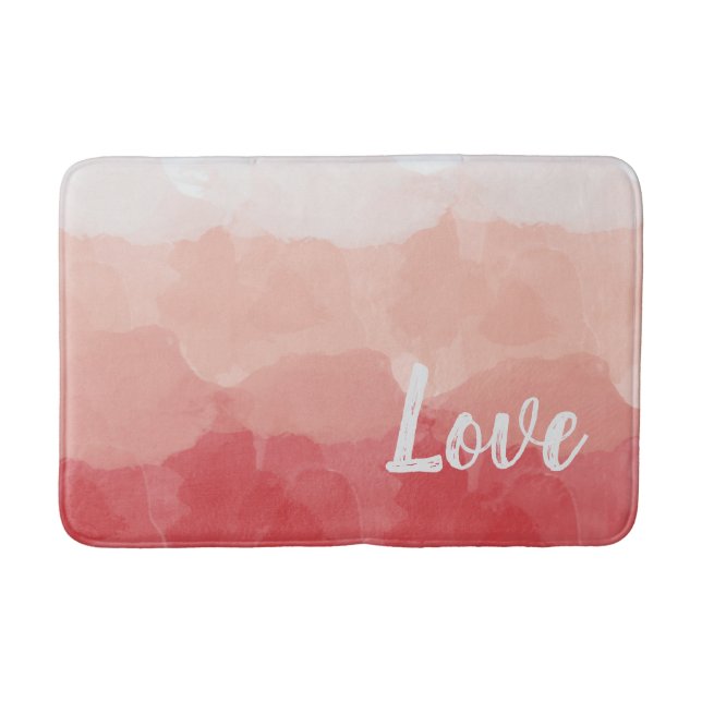 Watercolor Ombre Red and Pink Gradient Love Bath Mat (Front)