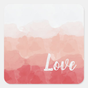 Watercolor Ombre Red and Pink Gradient Love Square Sticker