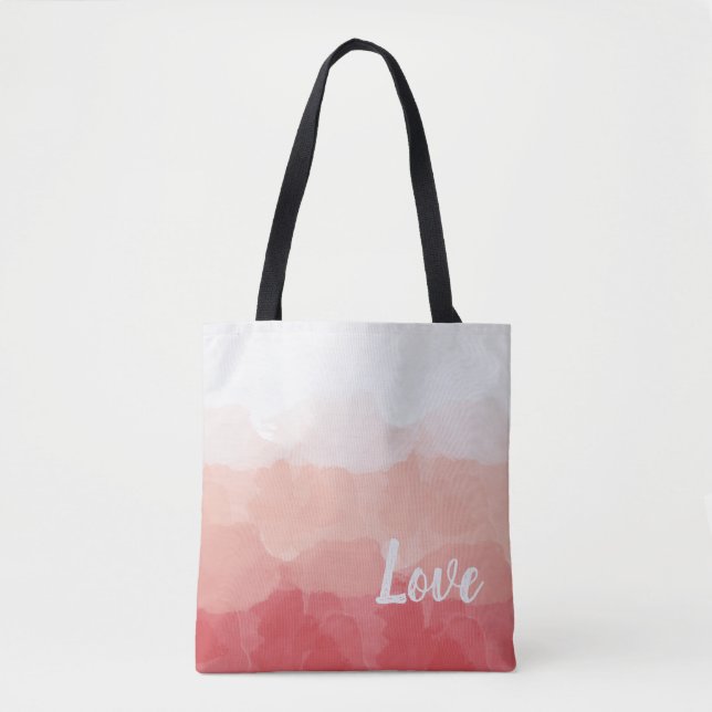 Watercolor Ombre Red and Pink Gradient Love Tote Bag (Front)