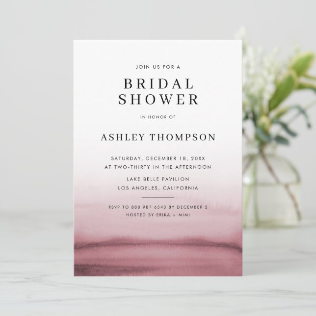 Watercolor Ombre Red Modern Bridal Shower Invitation (Standing Front)