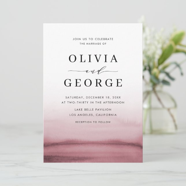 Watercolor Ombre Red Modern Wedding Invitation (Standing Front)