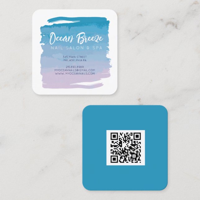 WATERCOLOR OMBRE Spa Business QR Code Square Business Card (Front/Back)